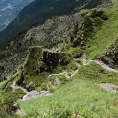 Aufstieg Hochgang Scharte Blick hinunter Steintreppe Weg